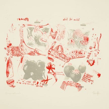 2 lithographies, 1 en rouge et gris sur papier à l