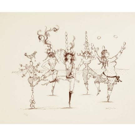 2 lithographies, 1 en brun sur papier à la main cl