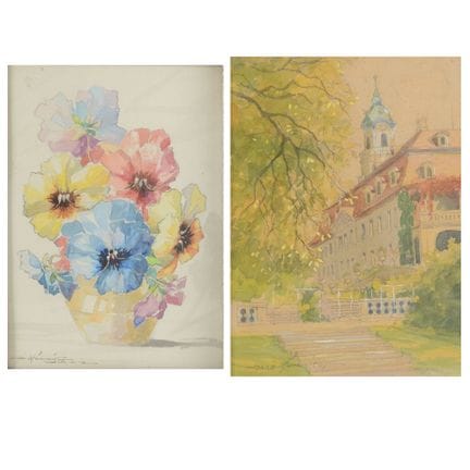 2 watercolors, *VIEW OF SCHOSS LICHTENWALDE* and *