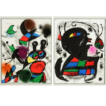 2幅彩色石版画，《LA FOURMI》和《LA LIBELLULE》（1977年），出自1977年的