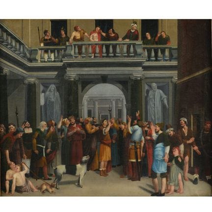 Huile sur toile, JÉSUS DEVANT PILATE, scène tirée 