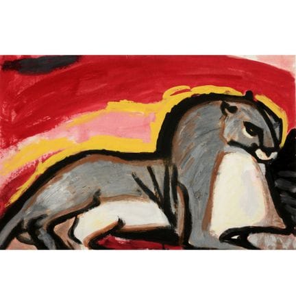 水粉画，纸本，《卧豹》（1980年代），背面签名并标注标题，编号2858并附有遗产印章，略有岁月痕迹