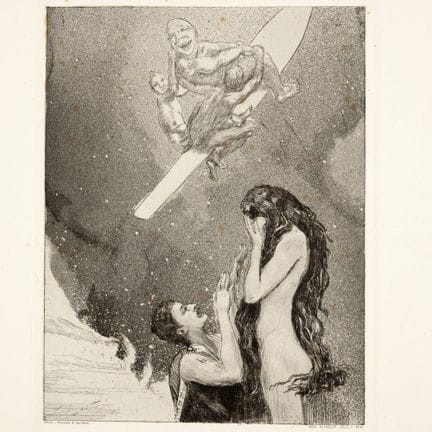 Gravure à l'aquatinte sur papier de Chine, transfé