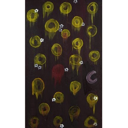 水粉混合技法，《我想到O.O.》（2005）， 右下角标有标题和署名，左侧标注日期2005年11月2