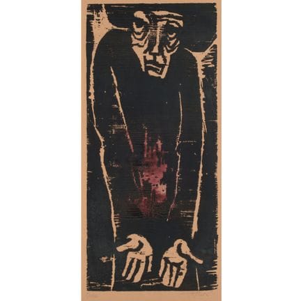Gravure sur bois en noir et rouge, BETTLER, signée