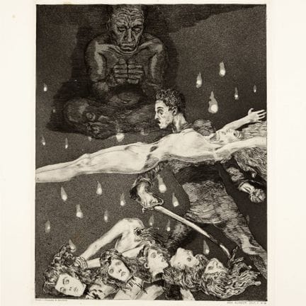 Gravure à l'aquatinte sur papier de Chine, transfé