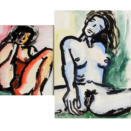 deux dessins à l'encre aquarellés, AKT (2007) et C