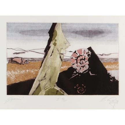 手工纸上的彩色蚀刻版画，《痕迹》（1991），在版下以铅笔签名、标注日期、题名并标注限量编号 II 