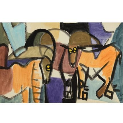 Gouache sur papier, STEINBÖCKE (1977), monogrammée