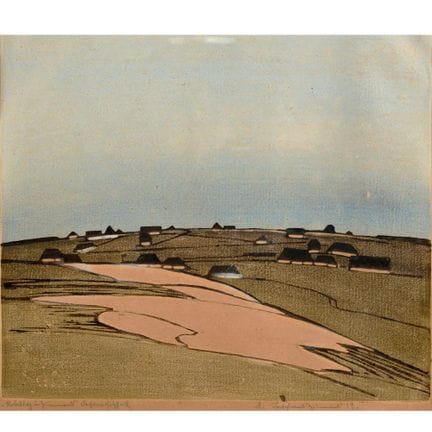 Color woodcut, FOGGY DAY IN ZINNWALD (1919), signe