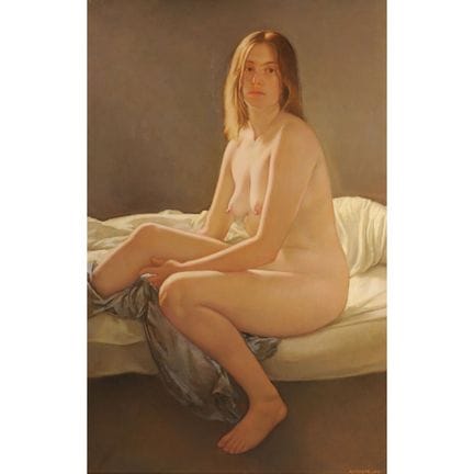 Huile sur toile, NU DE JEUNE FILLE ASSISE (1991), 