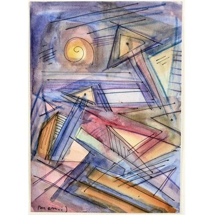 Aquarelle et plume, COMPOSITION GÉOMÉTRIQUE, signé