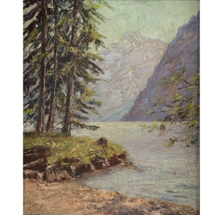 Huile sur bois, AU BORD DU LAC KÖNIGSSEE, signatur
