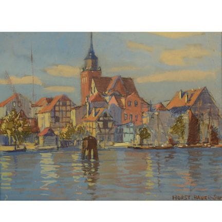 Colored chalk drawing, SMALL TOWN ON THE BALTIC SE