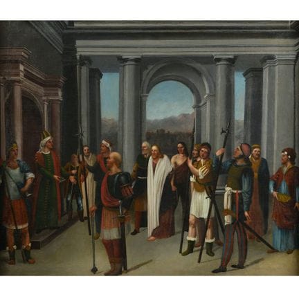 Huile sur toile, JÉSUS DEVANT PILATE, scène tirée 