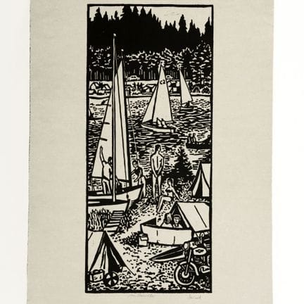 Gravure sur bois sur papier à la main gris fin, « 