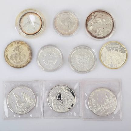 10 pieces total, various silver alloys (999 silver