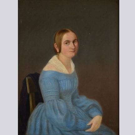 Huile sur toile, PORTRAIT DE FEMME (1842), demi-po