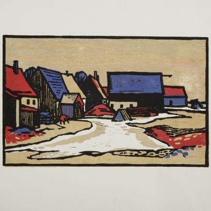 Gravure sur bois en cinq couleurs sur papier à la 