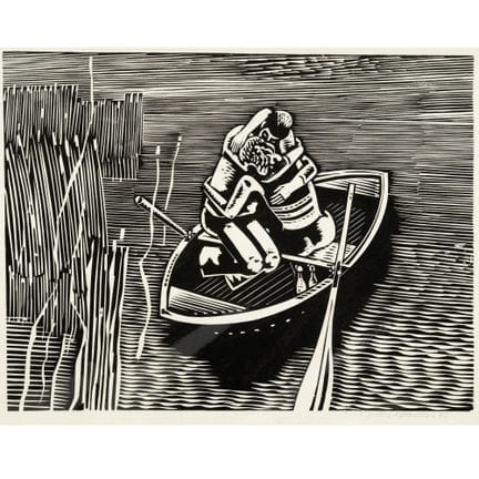 Gravure sur bois sur papier couleur crème, « KUSS 