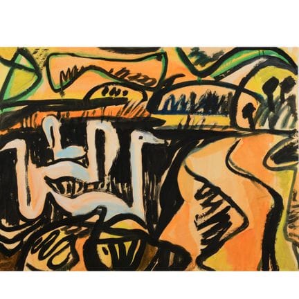 Gouache de grand format, CYGNES (vers 1970), numér
