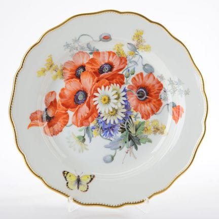 迈森，剑形标志，双层镂空，1934年后作品，采用“新剪影”造型，镜面和边缘饰有精细的彩色花卉彩绘，描