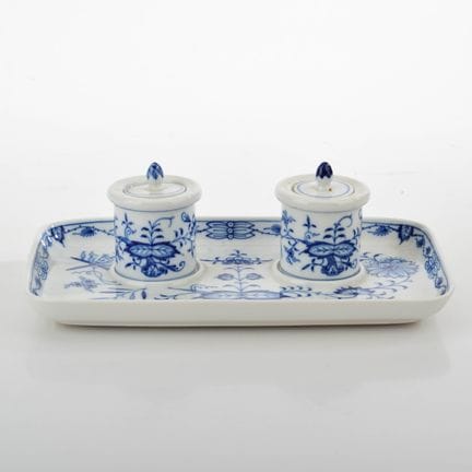 迈森，剑形标志， I. 系列，1948年后，长方形托盘，设有两个凹槽用于放置两个墨水瓶，墨水瓶均为简