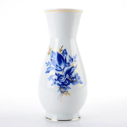 迈森，剑形标志，第一版，1948年后，凸凹造型，器壁饰有水彩蚀刻技法绘制的蓝色花卉与金草图案，金边，