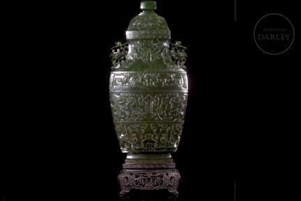 Monumentale rituelle Vase mit Deckel, geschnitzt a