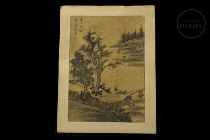 Tinte und Pigment auf Seide. Die Komposition zeigt