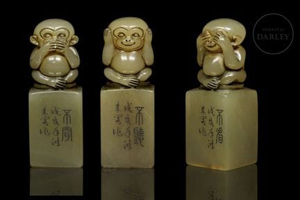 A unique set of three square-shaped seals crafted 