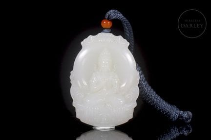 Anhänger aus weißer Hetian-Jade in „Schafsfett“-Qu