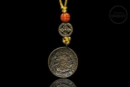 Tibetisches Ritualamulett (九宫八卦牌) aus Bronzeguss m