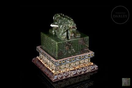 An imperial seal carved from a block of spinach-gr