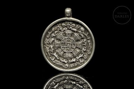 Altes tibetisches Ritualamulett (九宫八卦牌), aus gegos