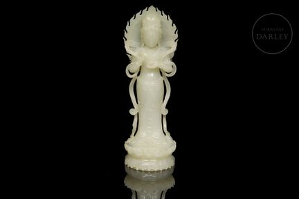 Skulptur aus weißer Nephrit-Jade. Die Gottheit ste