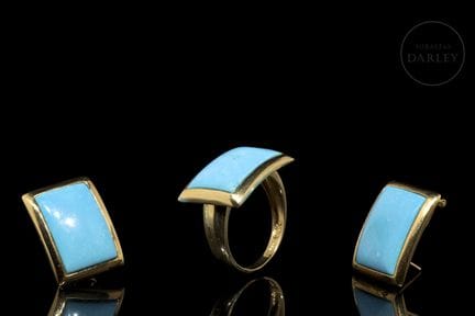 Set aus Ohrringen und Ring aus 18 Karat Gelbgold, 