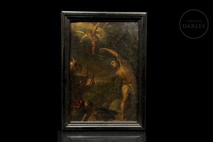 Olio su rame; drammatica composizione devozionale 
