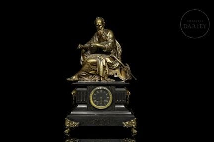 Vergoldete Bronze und schwarzer Marmor mit eingrav