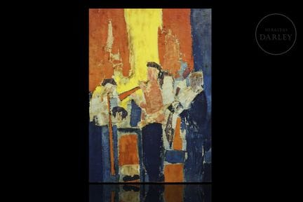 Öl auf Holz; lebhafte expressionistische Kompositi