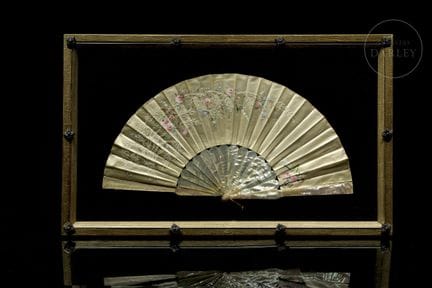 Hand-painted and hand-embroidered silk fan decorat