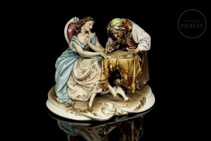 Skulptur aus polychromem und vergoldetem Porzellan