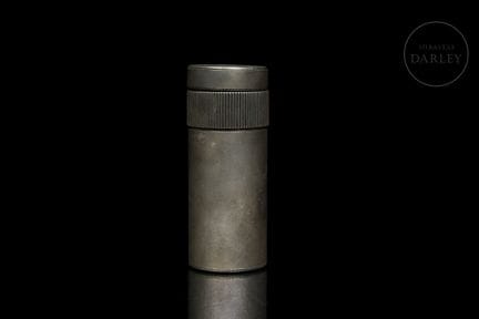 Cylindrical tabletop gas lighter made of silver pl