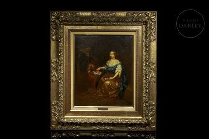 Olio su tela dalla raffinata composizione barocca 