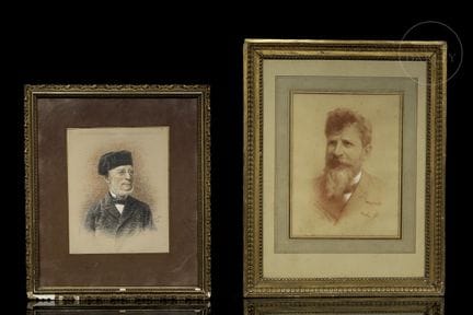 Ein Set aus zwei Herren-Büstenporträts; das erste 