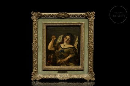 Olio su tela di epoca vittoriana che ritrae una gi