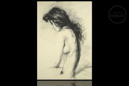 Carboncillo sobre papel que representa un desnudo 