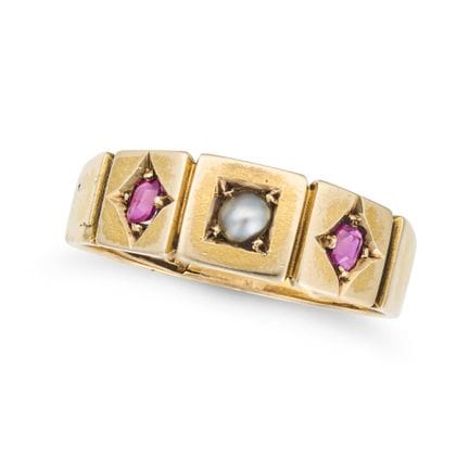 NO RESERVE - AN ANTIQUE VICTORIAN RUBY AND PEARL R