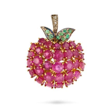 SANS PRIX DE RÉSERVE - BROCHE EN FORME DE POMME EN