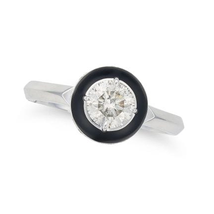 NO RESERVE - A DIAMOND AND ENAMEL DRESS RING set w